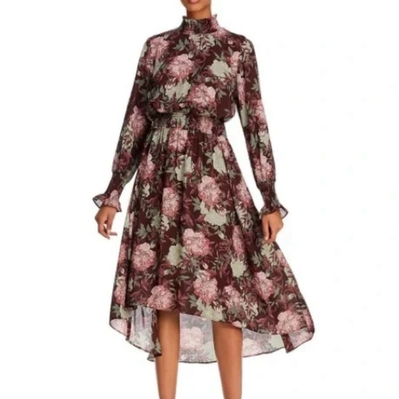 Nanette Lepore Pink Ruffled High-Low Dress with Bishop Sleeves - Picture 1 of 4